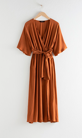 Side Slit Midi Wrap Dress in Rust - Chrissy Carter