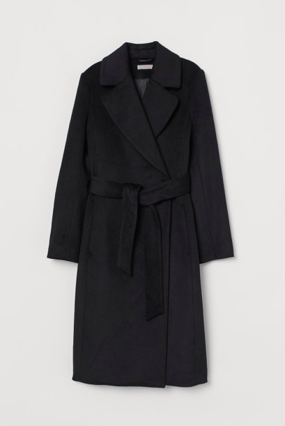 Wool-Blend Coat in Black - HM - Chrissy Carter