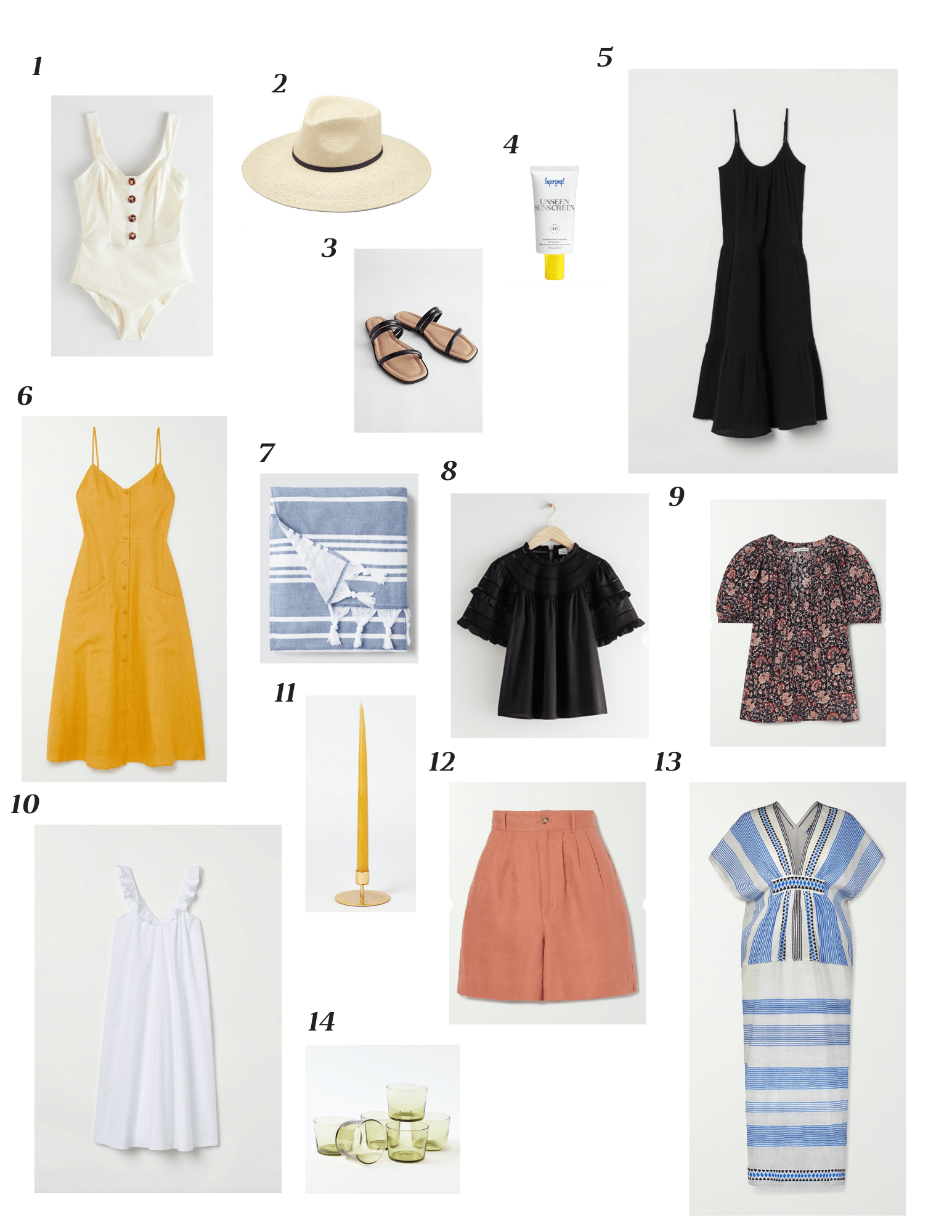 collage of summer clothes and home goods that comprise a wishlist