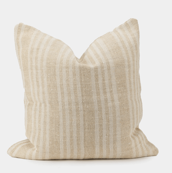 beige pillow with thin cream stripes