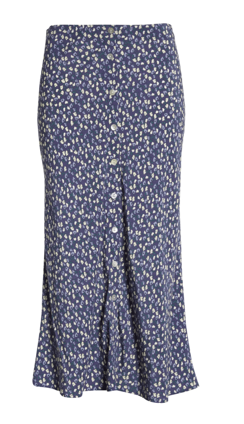 long blue floral patterned skirt