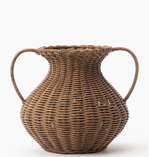 brown woven vase with handles