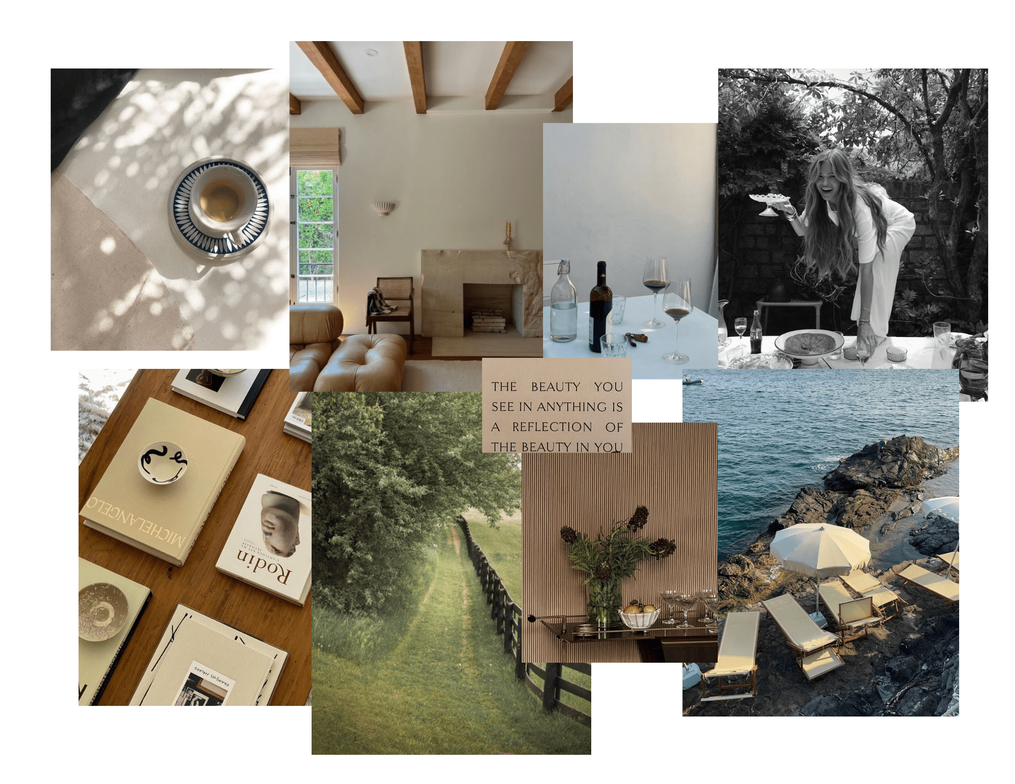 a collage of photographs that create a mood board for the fall