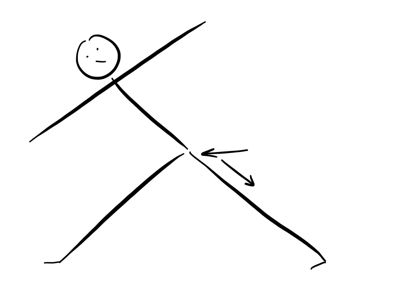 stick figure drawing of Triangle Pose with arrows of action
