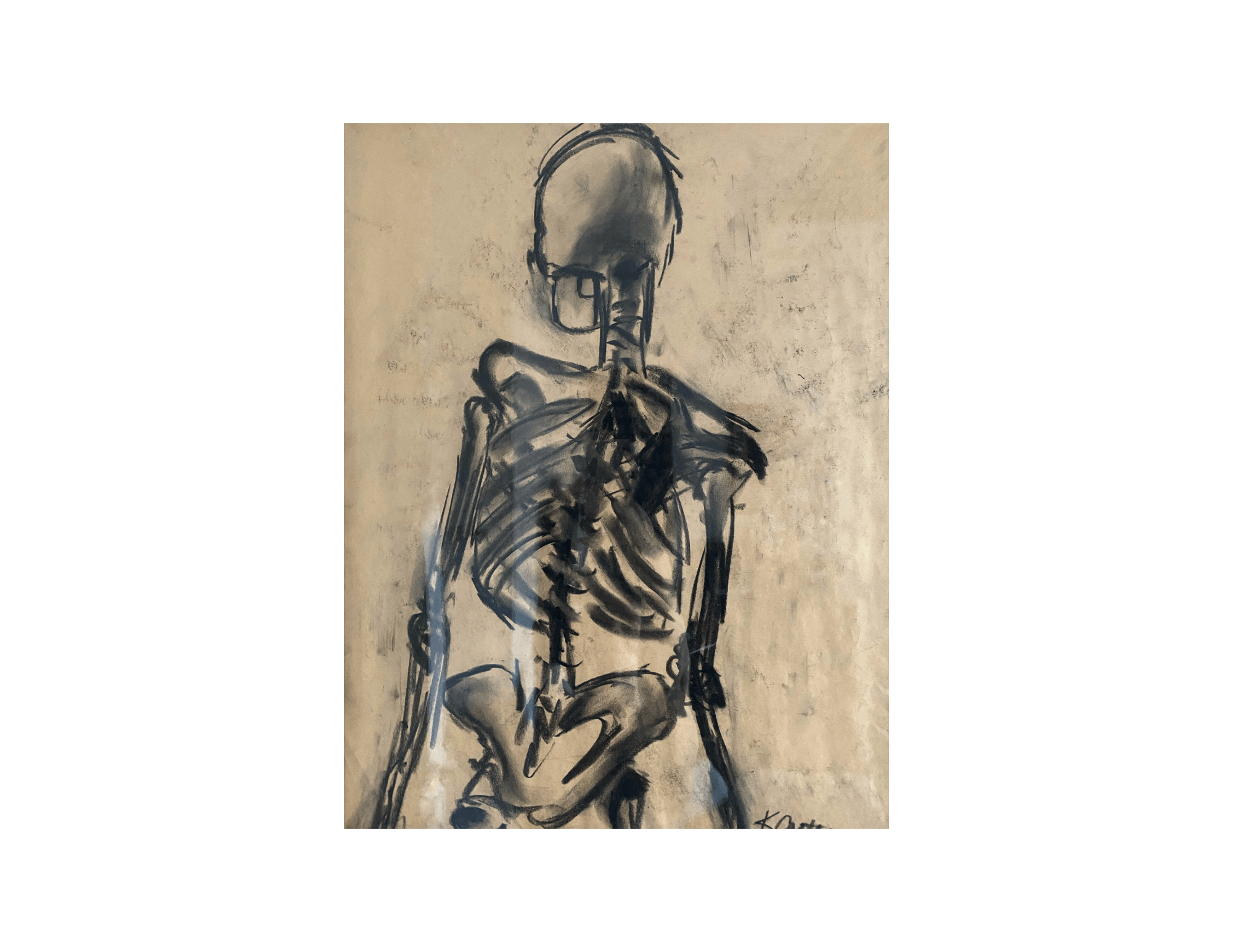 charcoal drawing of spinning skeleton