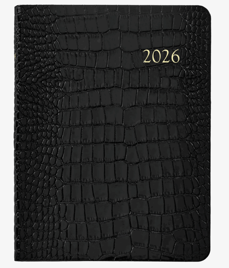 2026 Desk Diary Agenda Planner in Black Crocodile