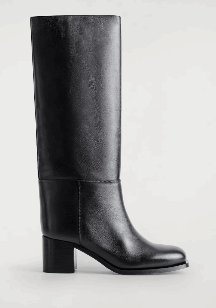 Black Heeled Leather Knee Boots