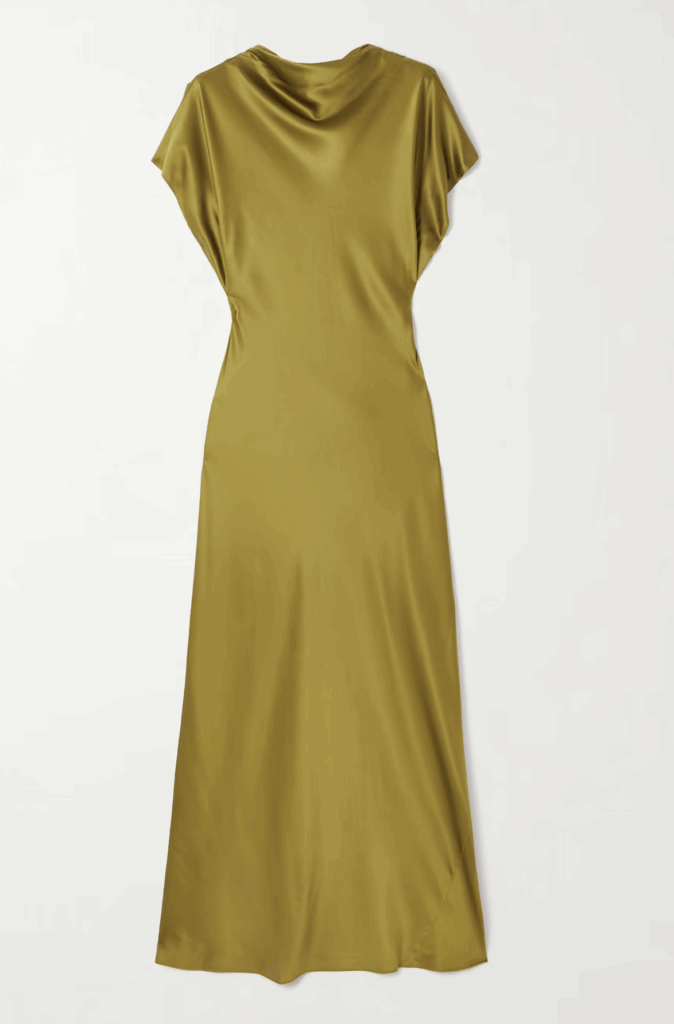 Forest Green Silk-Blend Satin Midi Dress