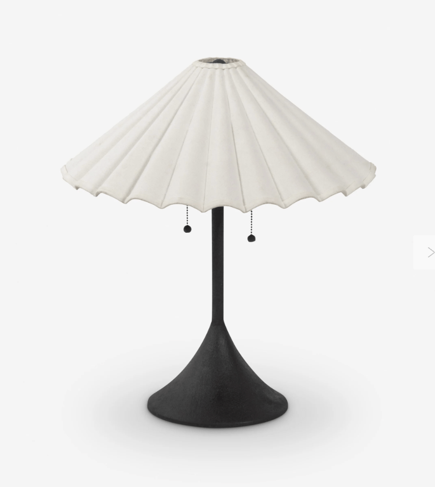 Black table lamp with white fluted shade